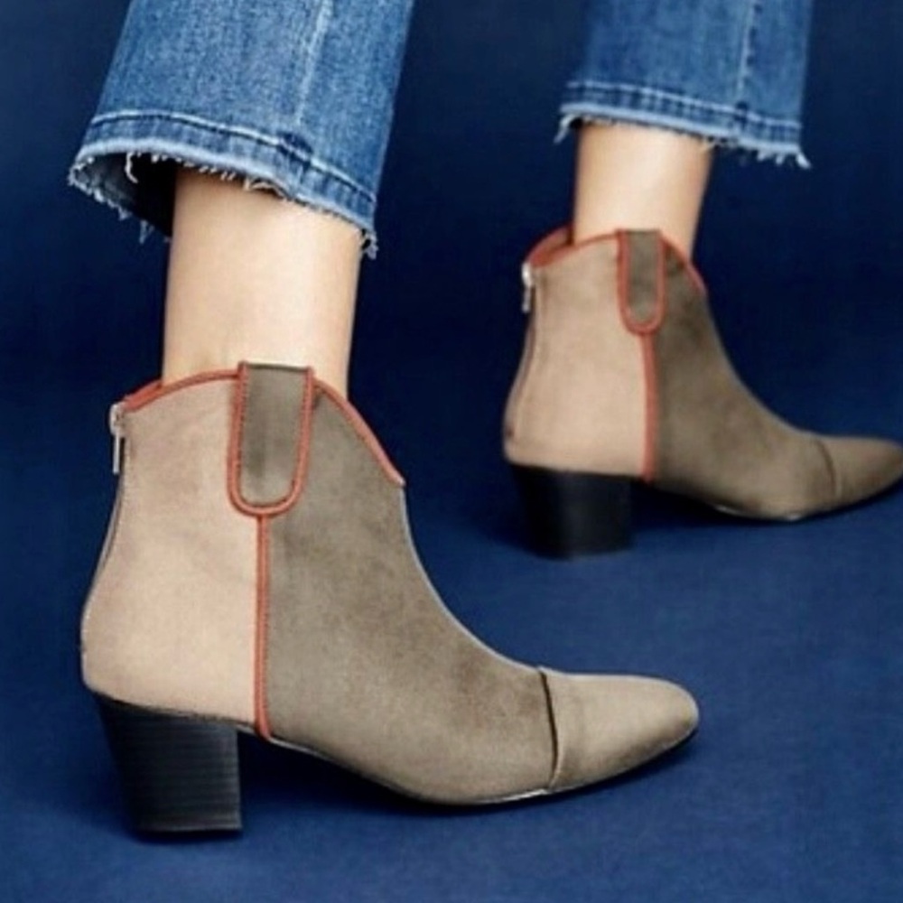 Anthropologie Vanessa Wu Stylish Taupe,grey and Coral Ankle Boots Size 39 (8)